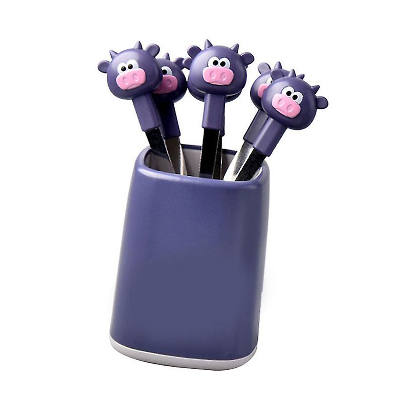 6PCS Enfants Fourchette À Fruits Ensemble En Acier Inoxydable Dessin Animé Veau Violet