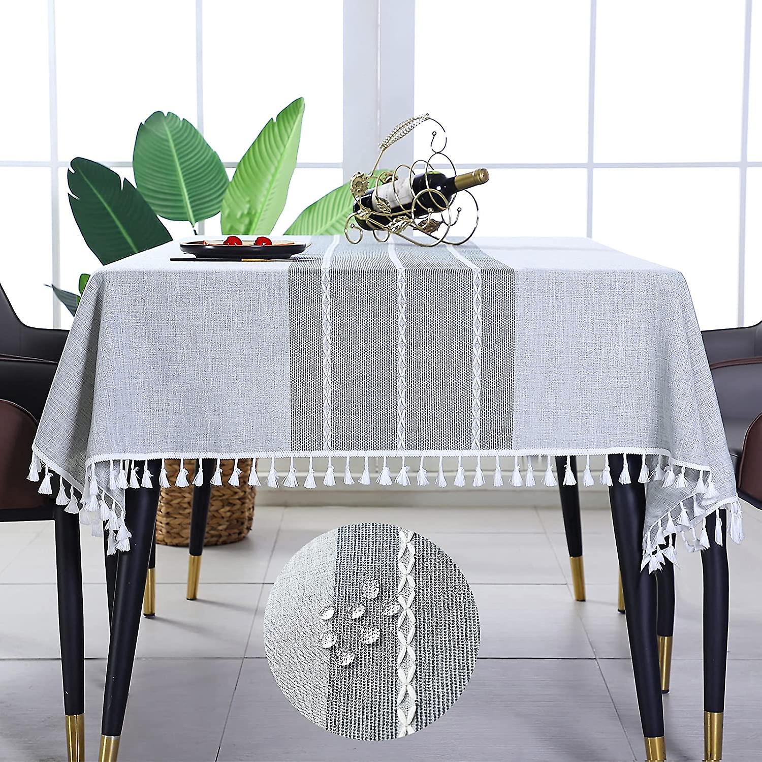 Table Cloth For Rectangle Tables, Water Resistant Winkle Free Tassel Tablecloth, Linen Cotton Washab