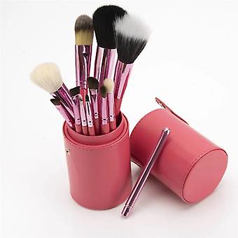 12pcs Makeup Brushes Set Full Set Wool Loose Powder Brush Animal Hair Eyeshadow Brush Beauty Tool Cylinder Storage Bag~19981
