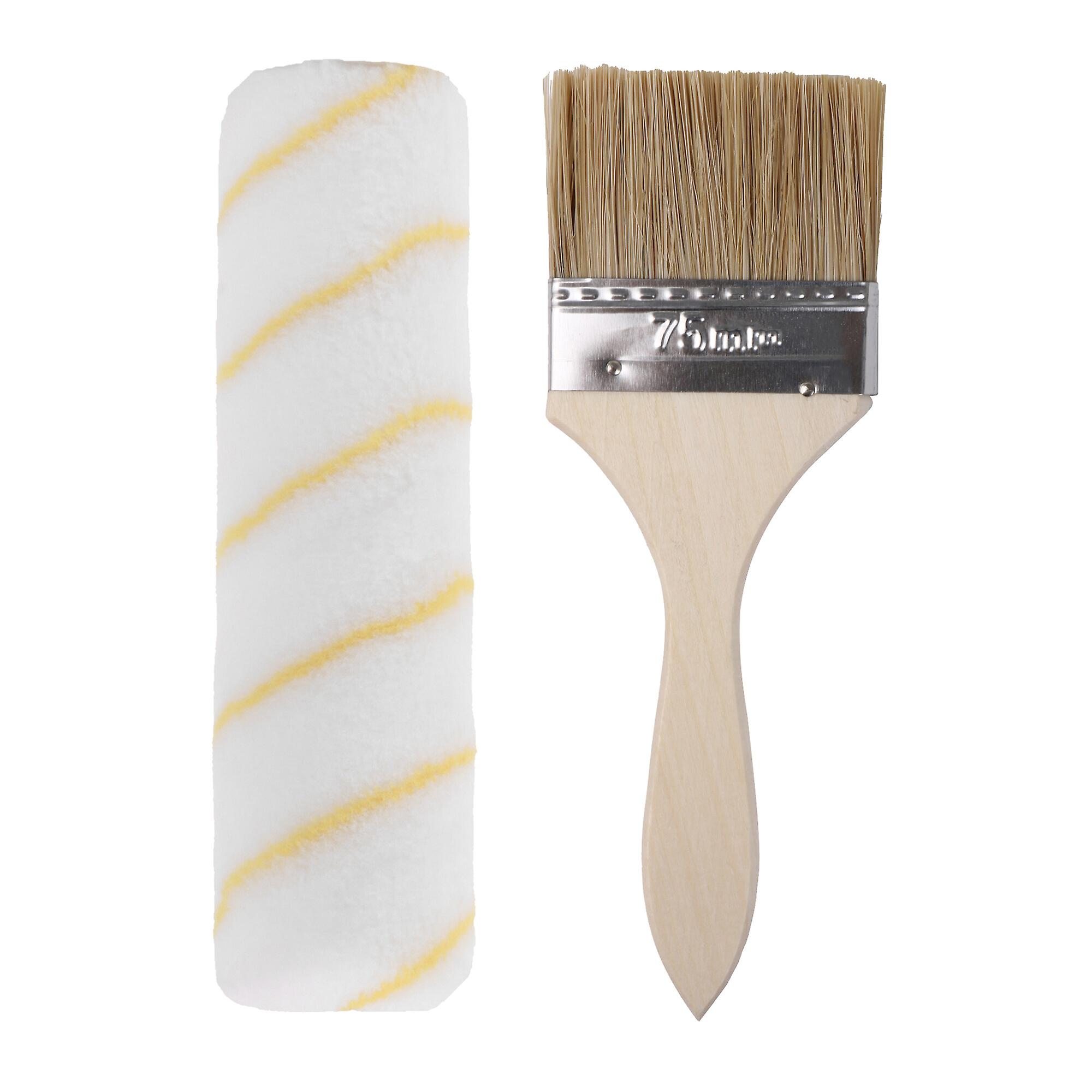 2 Pcs Thin Handle Chip Brush for Cabinets 3Inch w/ 9Inch Paint Roller Cover