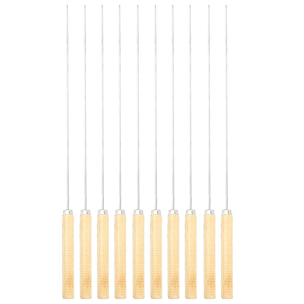 10Pcs/set Stainless Steel Wooden Handle Barbecue BBQ Fork Roasting Stick Skewer