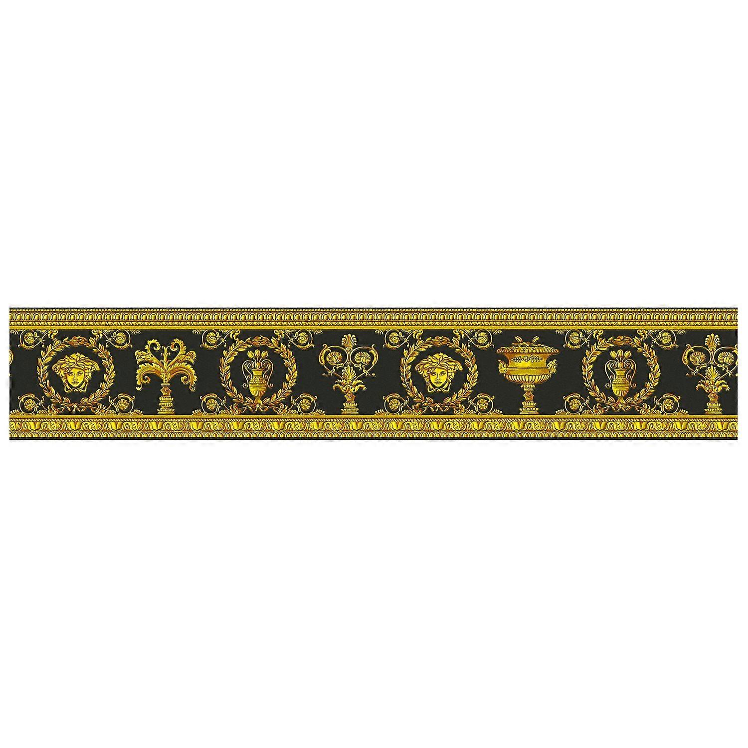 Papier peint de luxe exclusif Profhome 343051-GU bordure légèrement texturé avec des ornements mat or jaune noir 0,45 m2