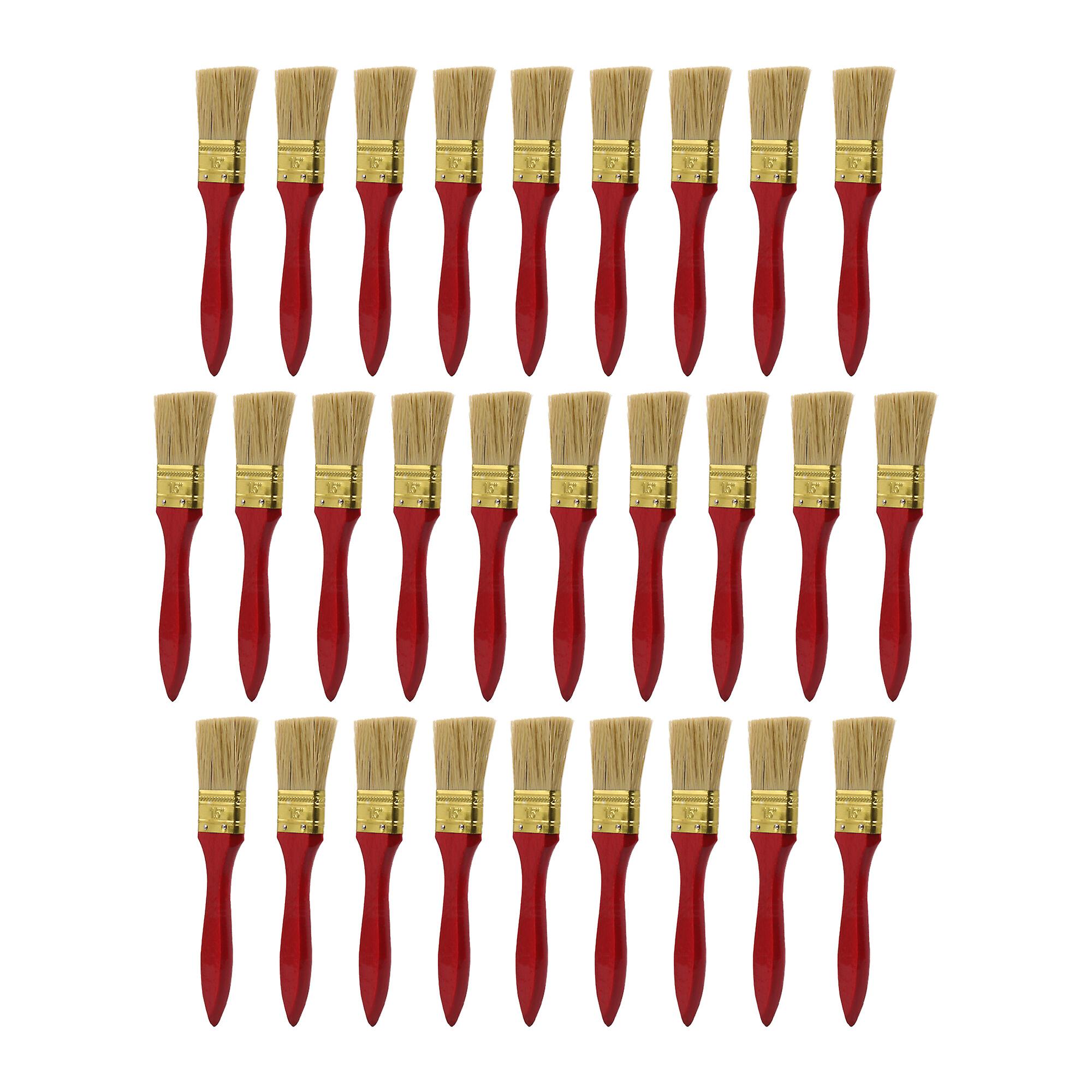 28 Pcs Flat Paint Brush w/ Redwood Color Handle for DIY Graffiti 1.5Inch