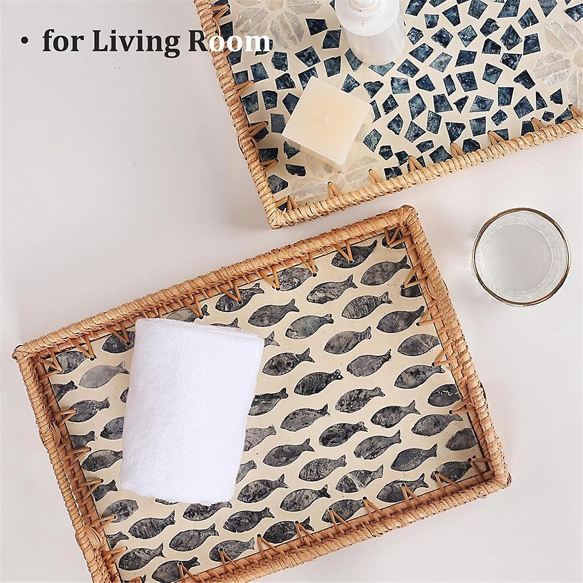 Rattantablett, Display Rattankorb mit Griffen, rechteckiges Tablett für Brot, Obst, Kaffee, Dekoration und den täglichen Bedarf