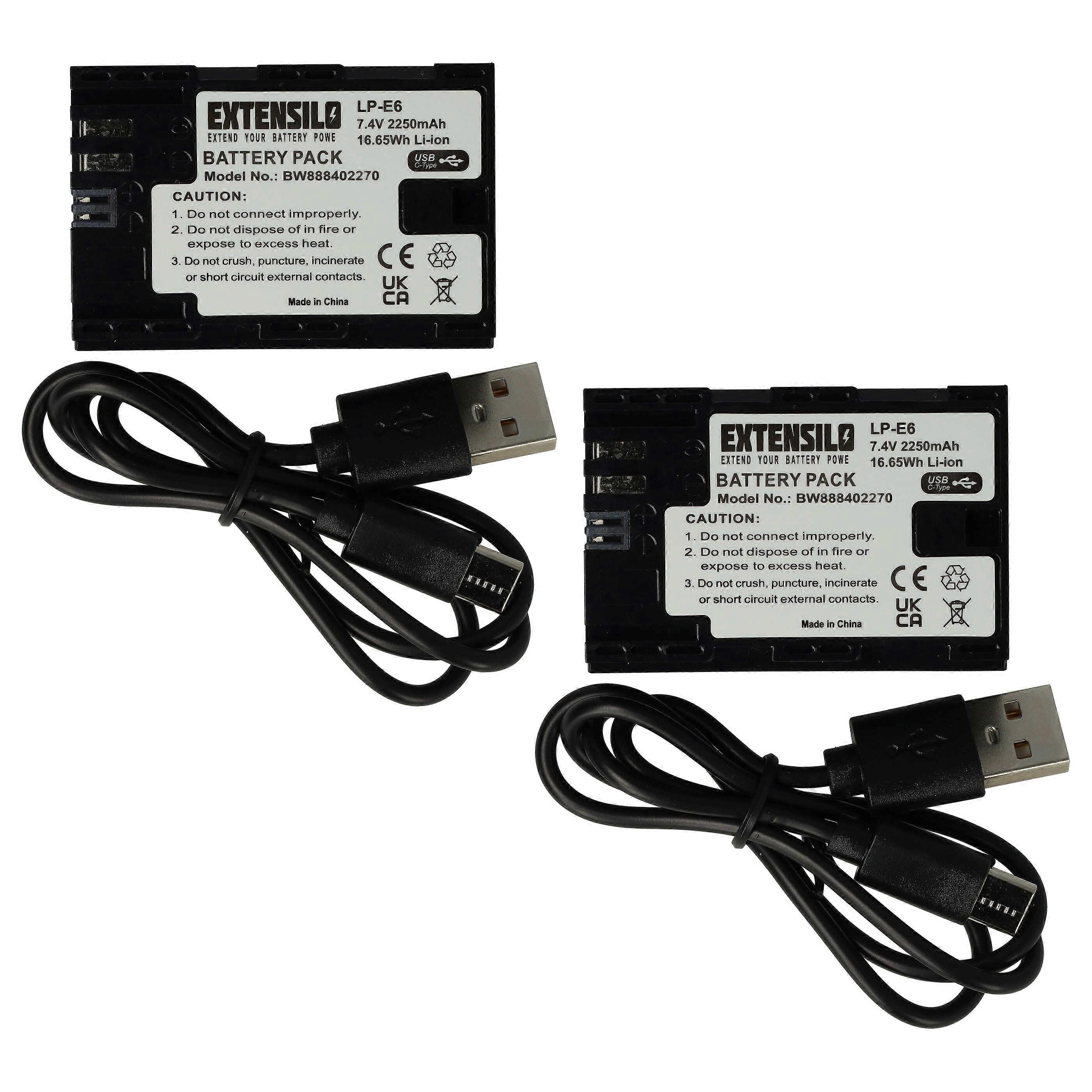 Akumulatory EXTENSILO 2x kompatybilne z kamerą Tether Tools Air Direct (2250 mAh, 7,4 V, Li-Ion), gniazdo USB-C
