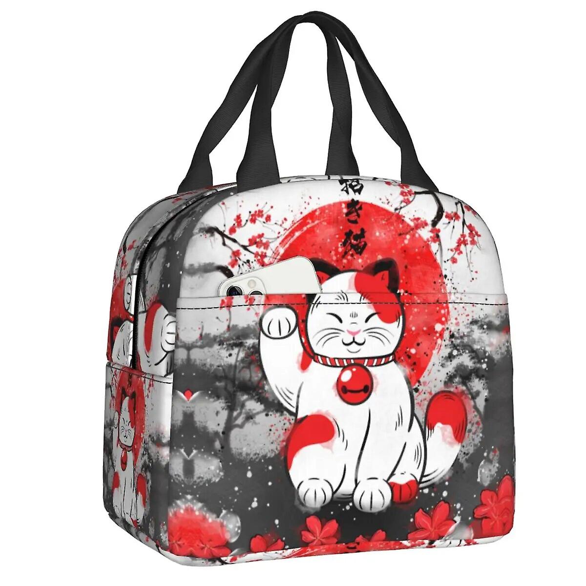 Maneki Neko isolerad matsäck för kvinnor bärbar Lucky Fortune Cat termisk kylare Bento Box Beach Camping Resor