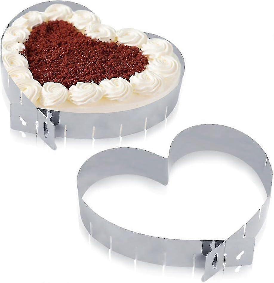 2pcs Stainless Steel Mousse Cake Baking Ring Cutter - Heart Shape Cake Mold - Size Adjustable
