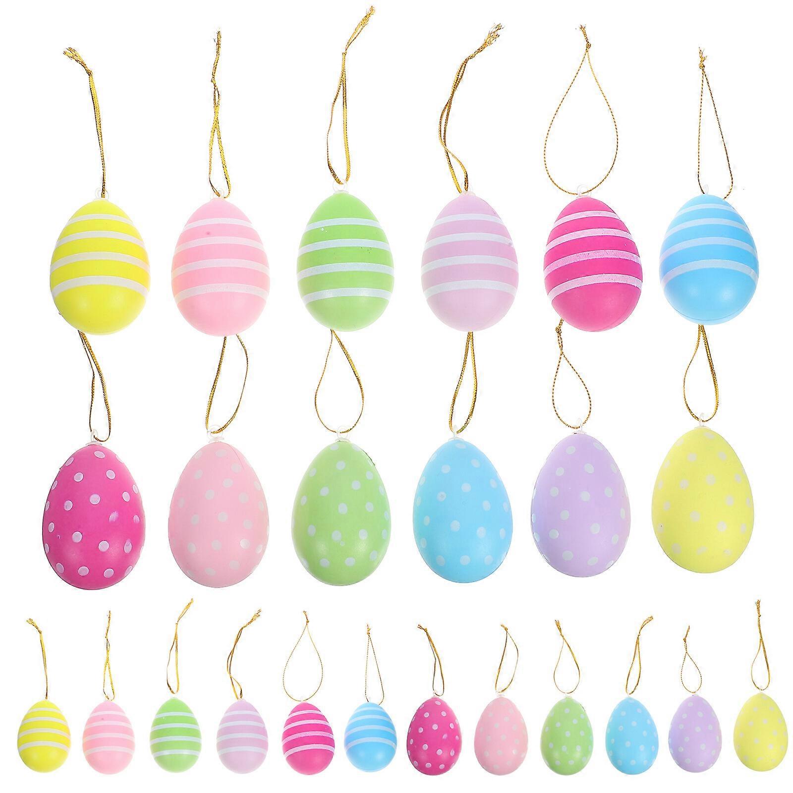 24pcs Easter Eggs Hanging Ornaments Easter Hanging Eggs Easter Decorations Decorative Eggs Mixed Style