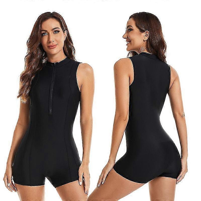 Kvinder Boyleg One Piece Ærmeløs badedragt Front Zip Surf Våddragt