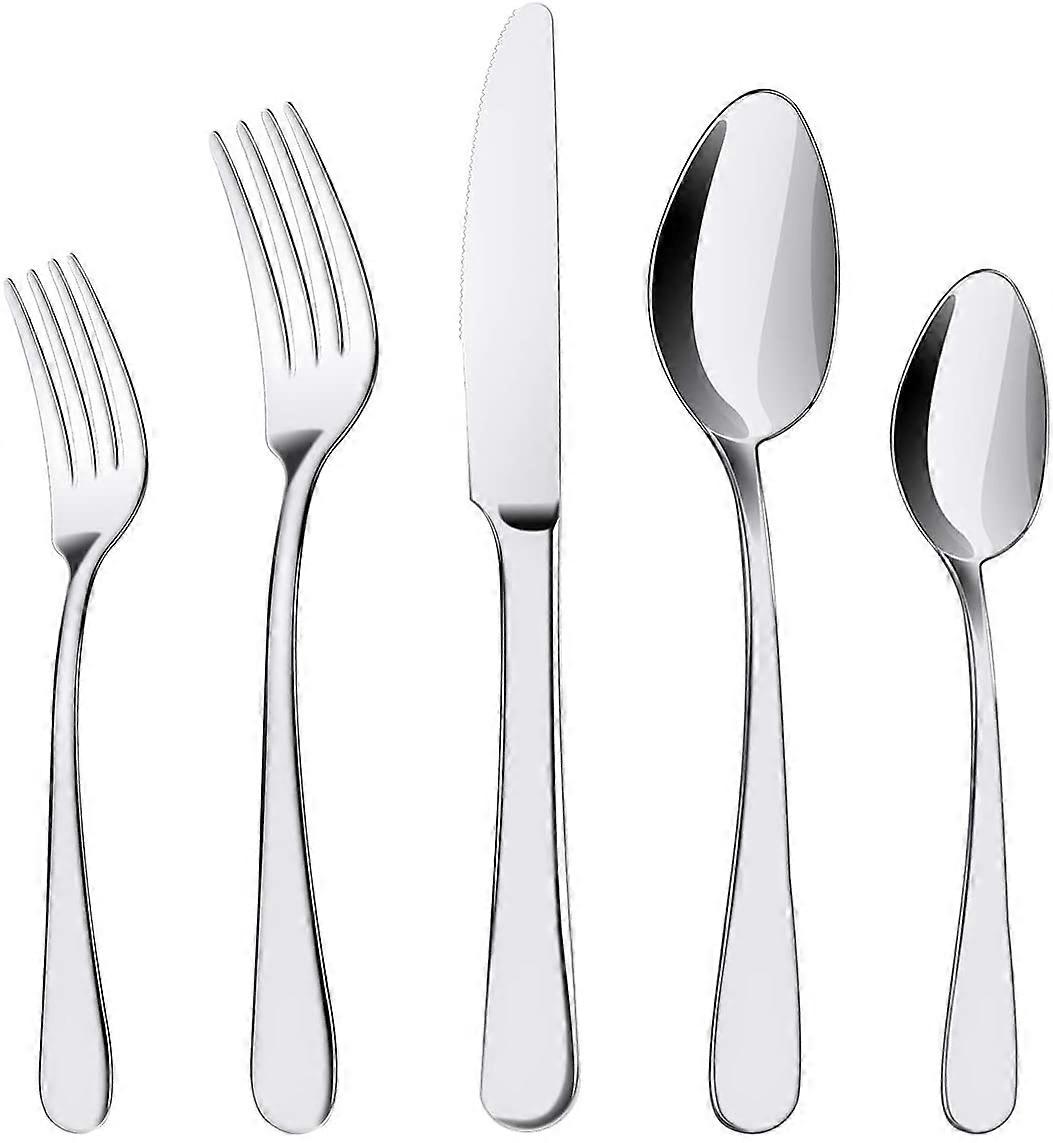 Silverware Set, 5Pcs Stainless Steel Flatware Cutlery Set, Include Knife Fork Spoon