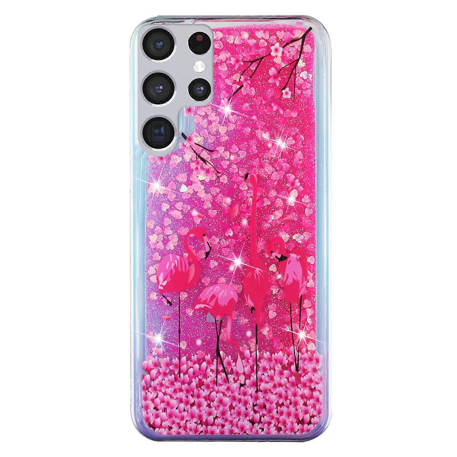 Stylish Pattern Printing Design Quicksand Shiny Flowing Liquid TPU Protective Case for Samsung Galaxy S22 Ultra 5G - Princess