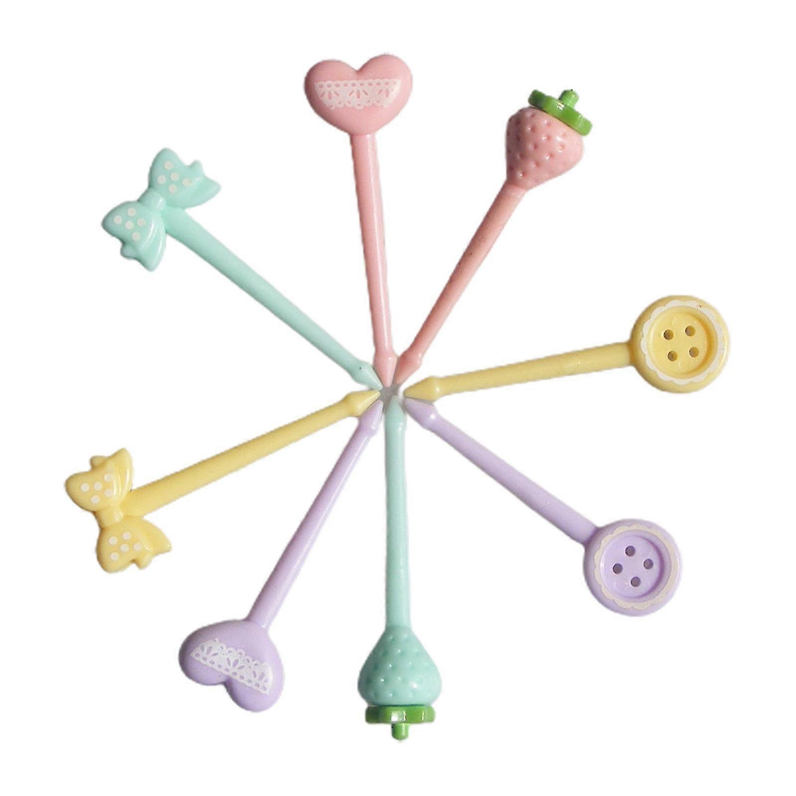 8pcs/set Fruit Fork Anti-slip Cartoon Random Color Strawberry Button Shaped Bento Stick For Kids