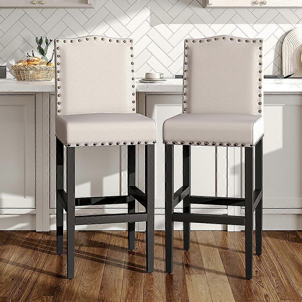 2pcs Linen Kitchen Counter Bar Stools,Beige