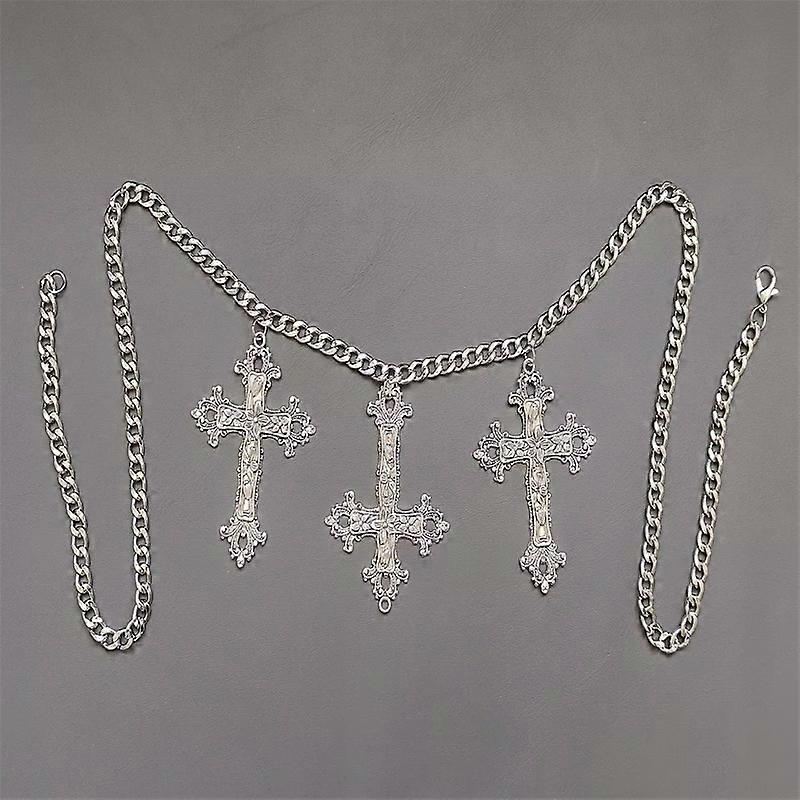 Gothic Punk Hollow Pattern Pendant Heavy Cross Waist Chain Adjustable