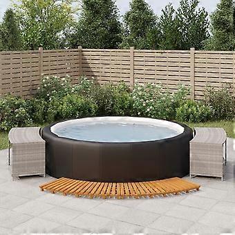 Whirlpool-Umrandung aus grauem Polyrattan und Massivholz-Akazie