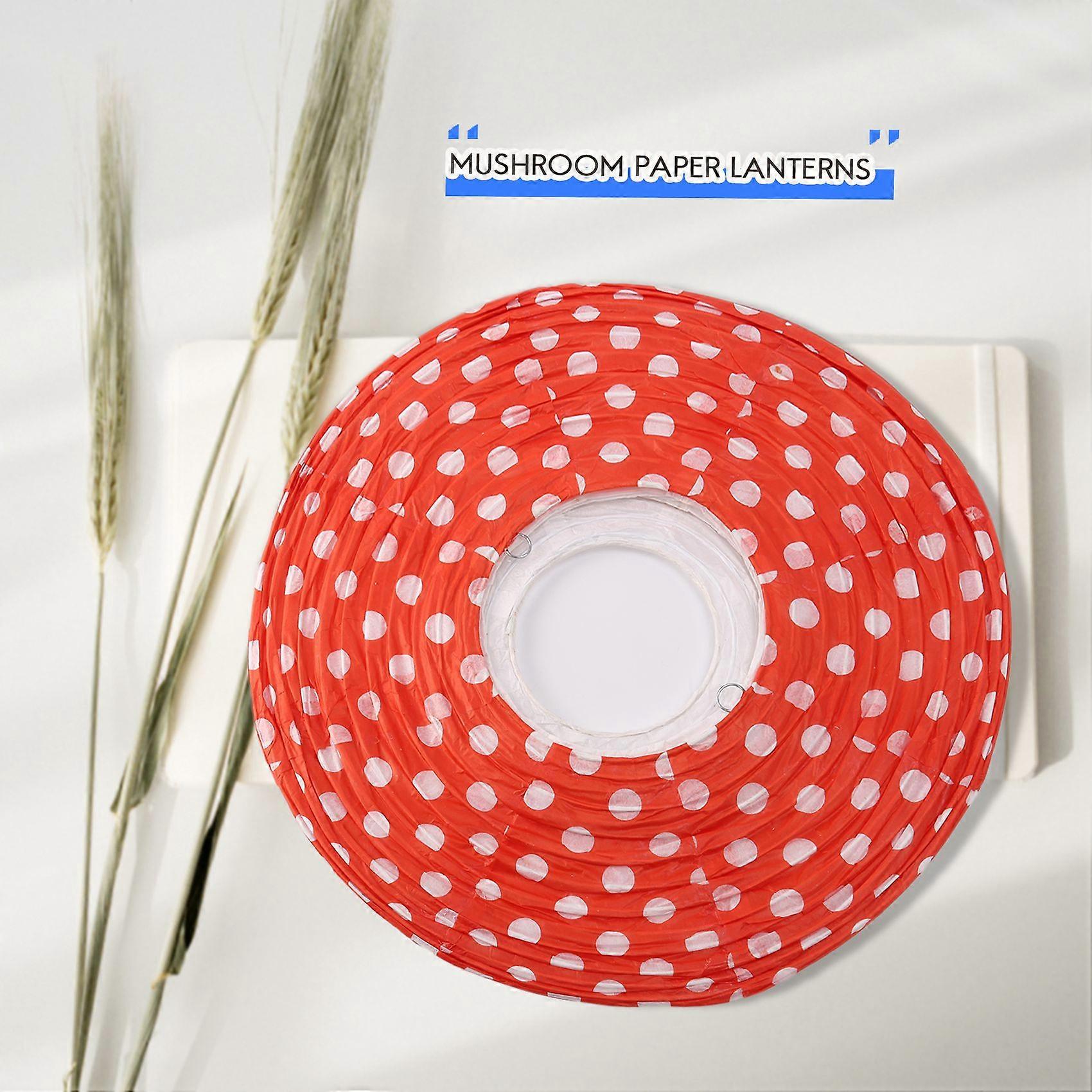 4Pcs Mushroom Paper Lanterns - Wonderland Forest Theme Hanging Decor 8 & 12 Inch