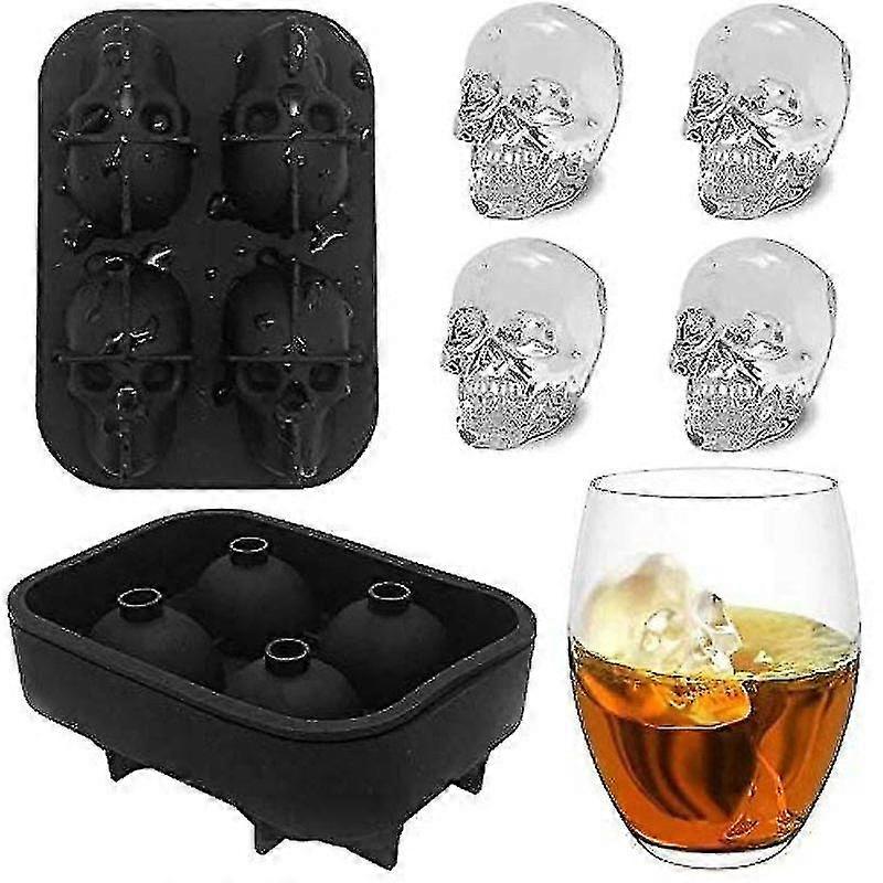Ice Cube Mold Silicone, 4 Compartment Ice Cube Container, Black