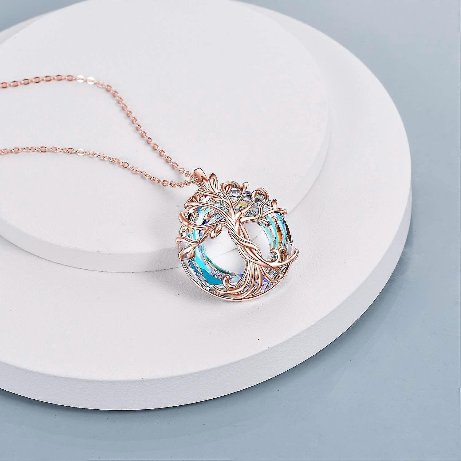 ツリー オブ ライフ ネックレス ケルト家系の家系のネックレス 女性の女の子の友人の友人の誕生日のためのサークルクリスタルジュエリーギフト