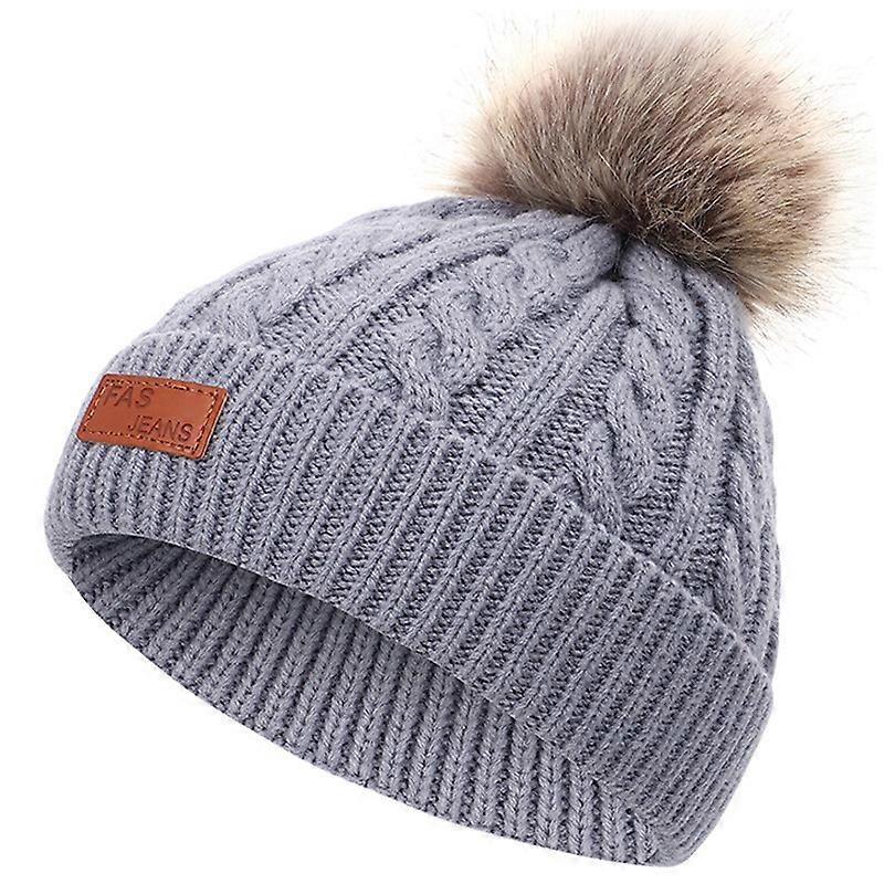 Toddler Baby Kids Winter Warm Knitted Faux Fur Pom Bobble Hat Beanie Cap