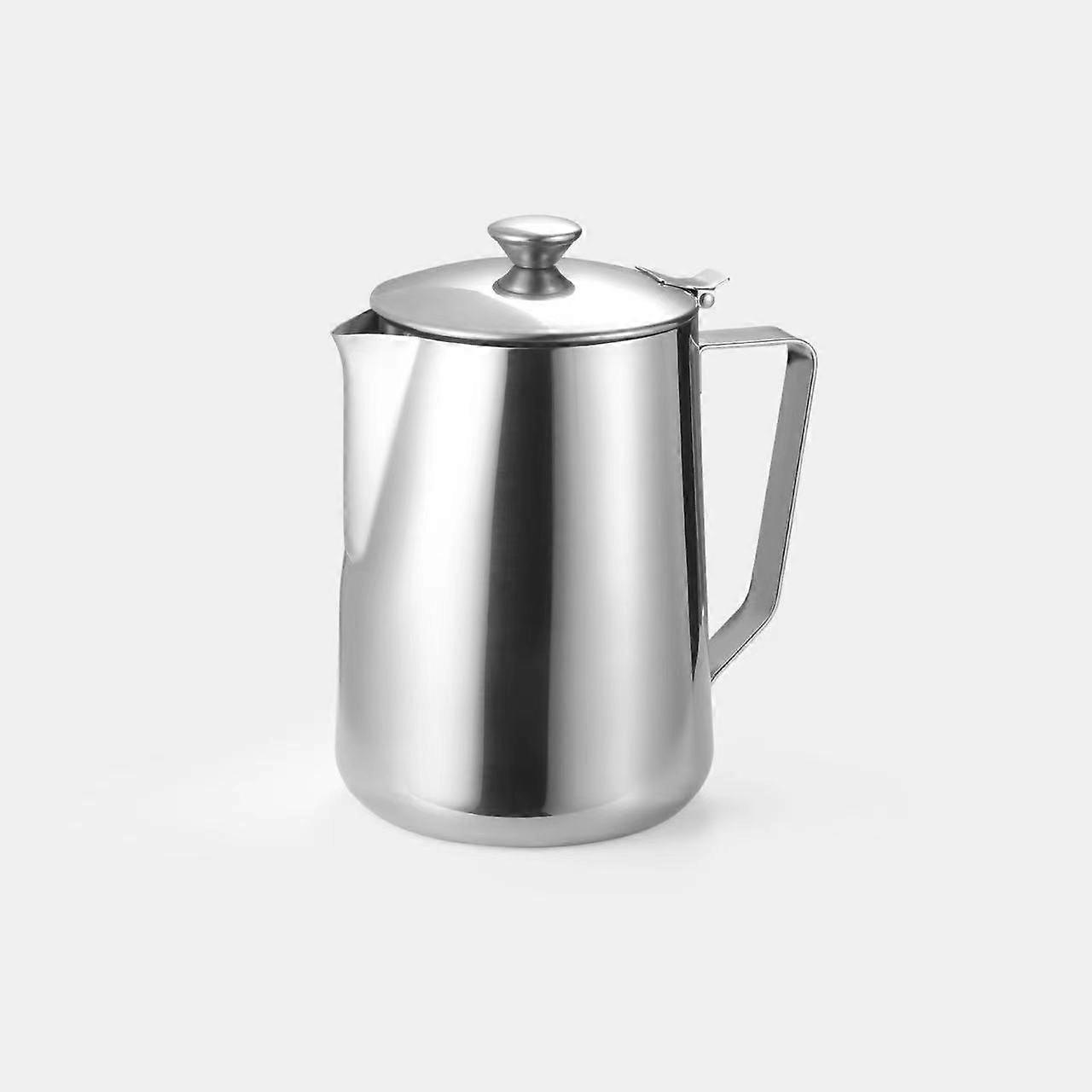 Stainless Steel Coffee Cup Mug Milk Frothing Pitcher Jug with Lid for Latte Coffee Art for Office Kitchen with handle(350mL)