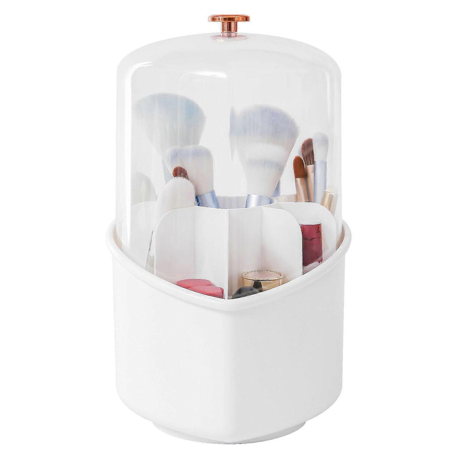 Cosmetic Case with Transparent Cover 360 Degree Rotating Heart-shaped Dressing Table Makeup Brush Holder Desktop Organizer Daily Use KAESI