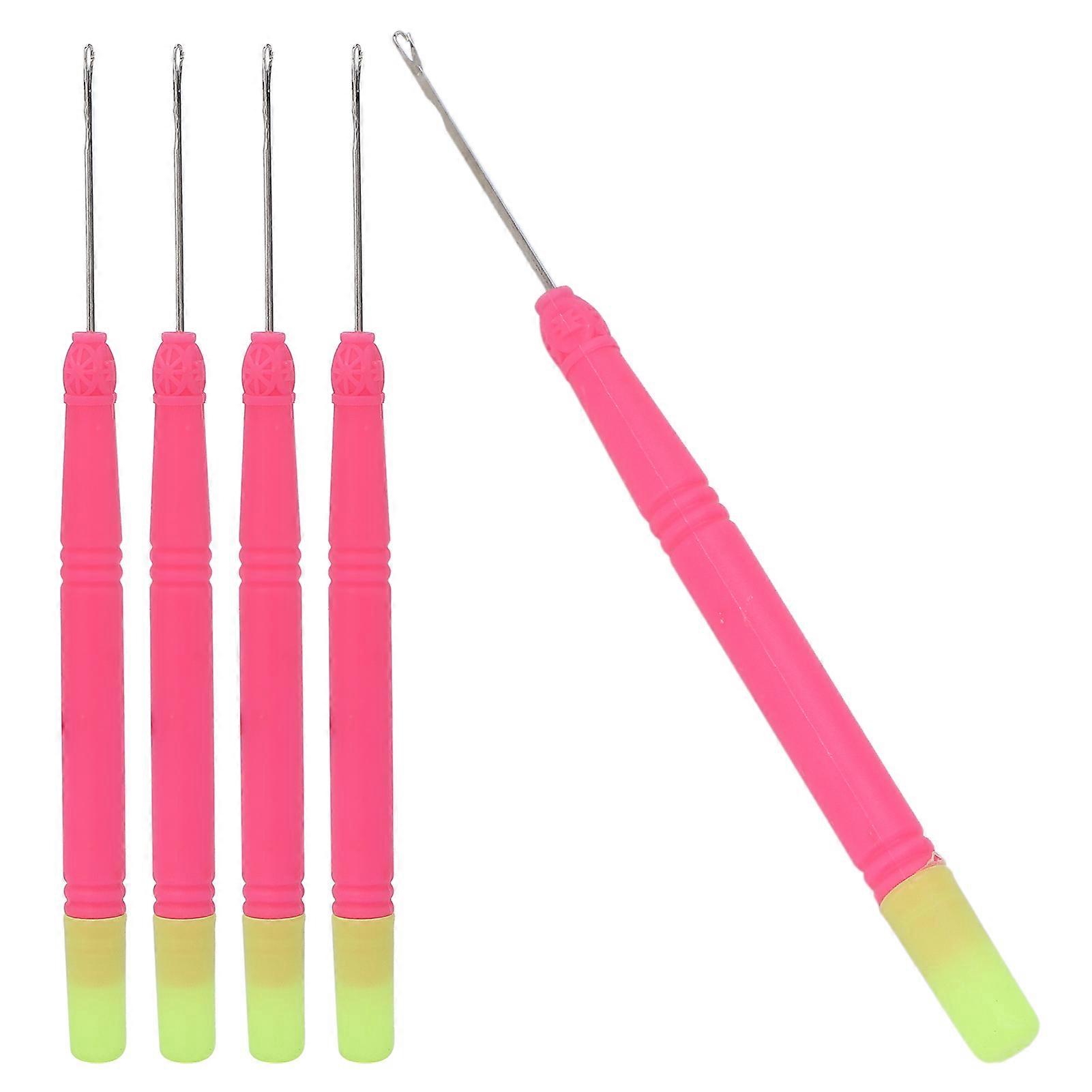 Plastic Hair Extension Crochet Hook Crochet Hair Tools Pulling Hook Needle for Braiding HairRose Red Handle and Green Tail