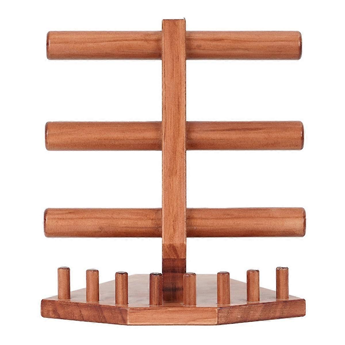 3-Layer Solid Wood Brown Jewelry Rack Solid Wood Base Ring Storage Box Earring Jewelry Rack Necklac