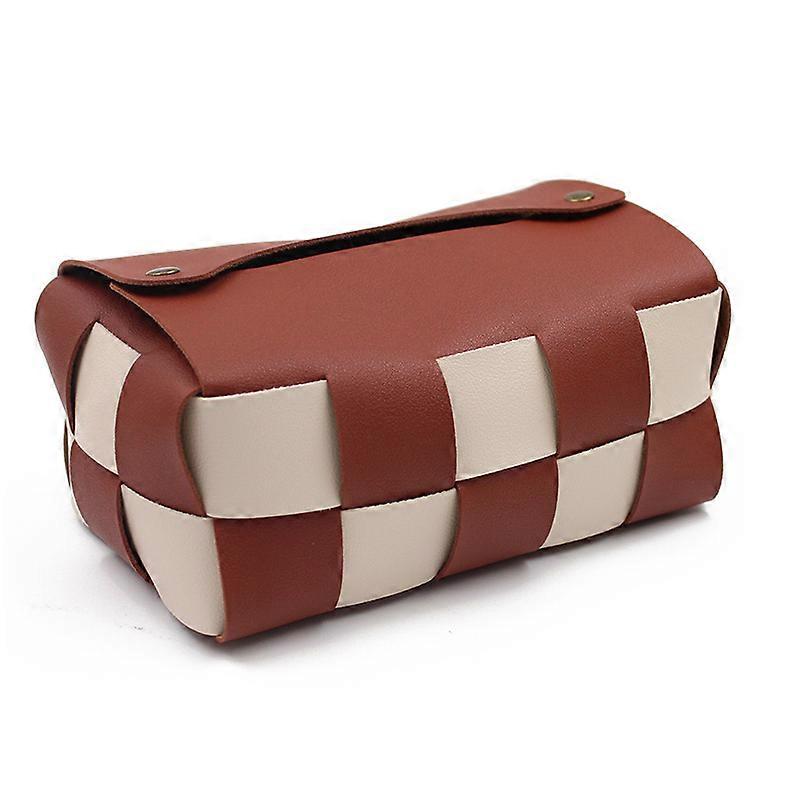 Leather tissue box cover Rectangular tissue box frame Chessboard tissue holder Orange white 18.5 * 11.5 * 9cm