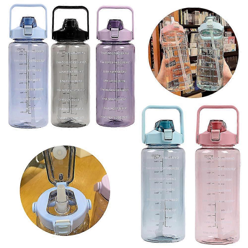 2 Litre Motivational Fitness Sport Water Bottle with Straw Plastic Water Bottle