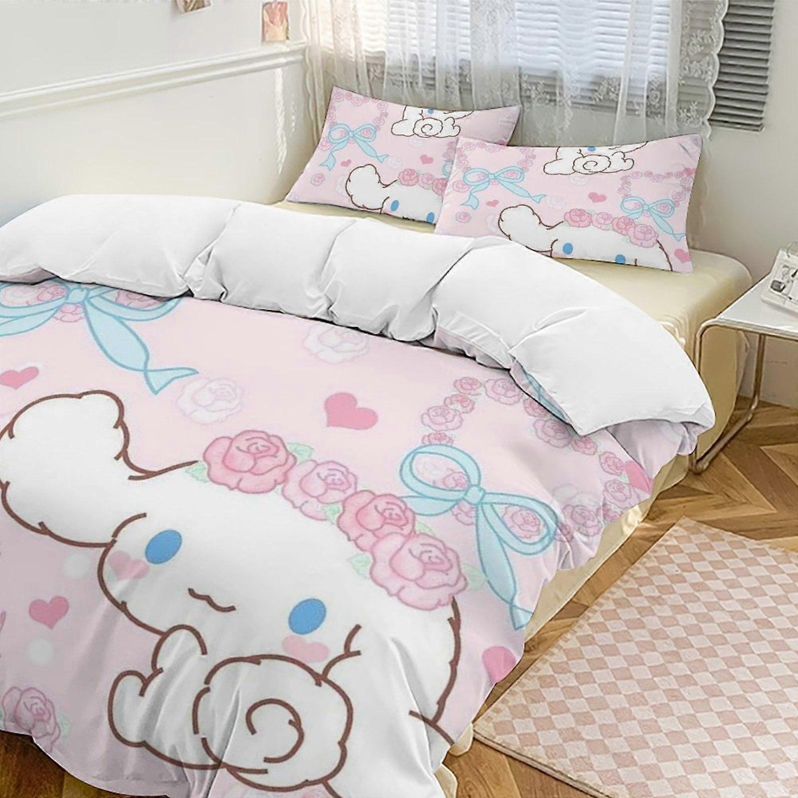 Zm595 Cinnamoroll 3-Piece Twin Bed Set - Includes 1 Single Comforter And 2 Pillowcases Bedding - Fade Resistant Microfiber Lc595