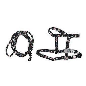 Cat Adjustable Harness and Leash Set for Walking - Japanese Style Black Flower Design