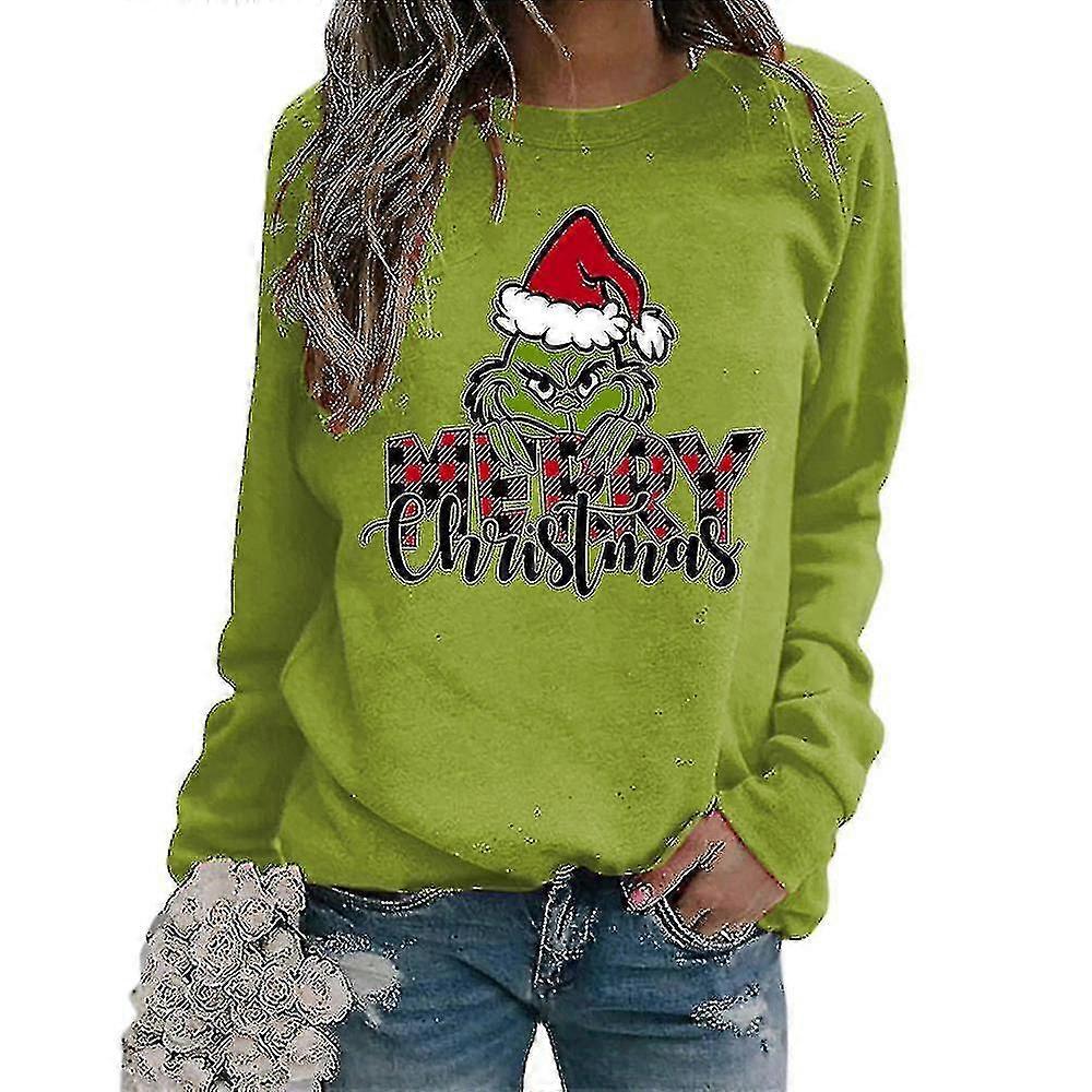 Natal feminino A Grinch Imprimir Manga Longa Manga Moletom Crew Pescoço Casual Pullover Tops