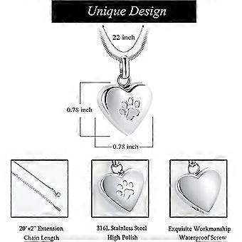 Huisdier crematie sieraden voor as hanger pootafdruk huisdier hart urn halsketting memorial keepsake sieraden voor huisdier/hond/kat as, 0.78 x 0.78 pulgadas, Roestvrij staal, Edelsteen