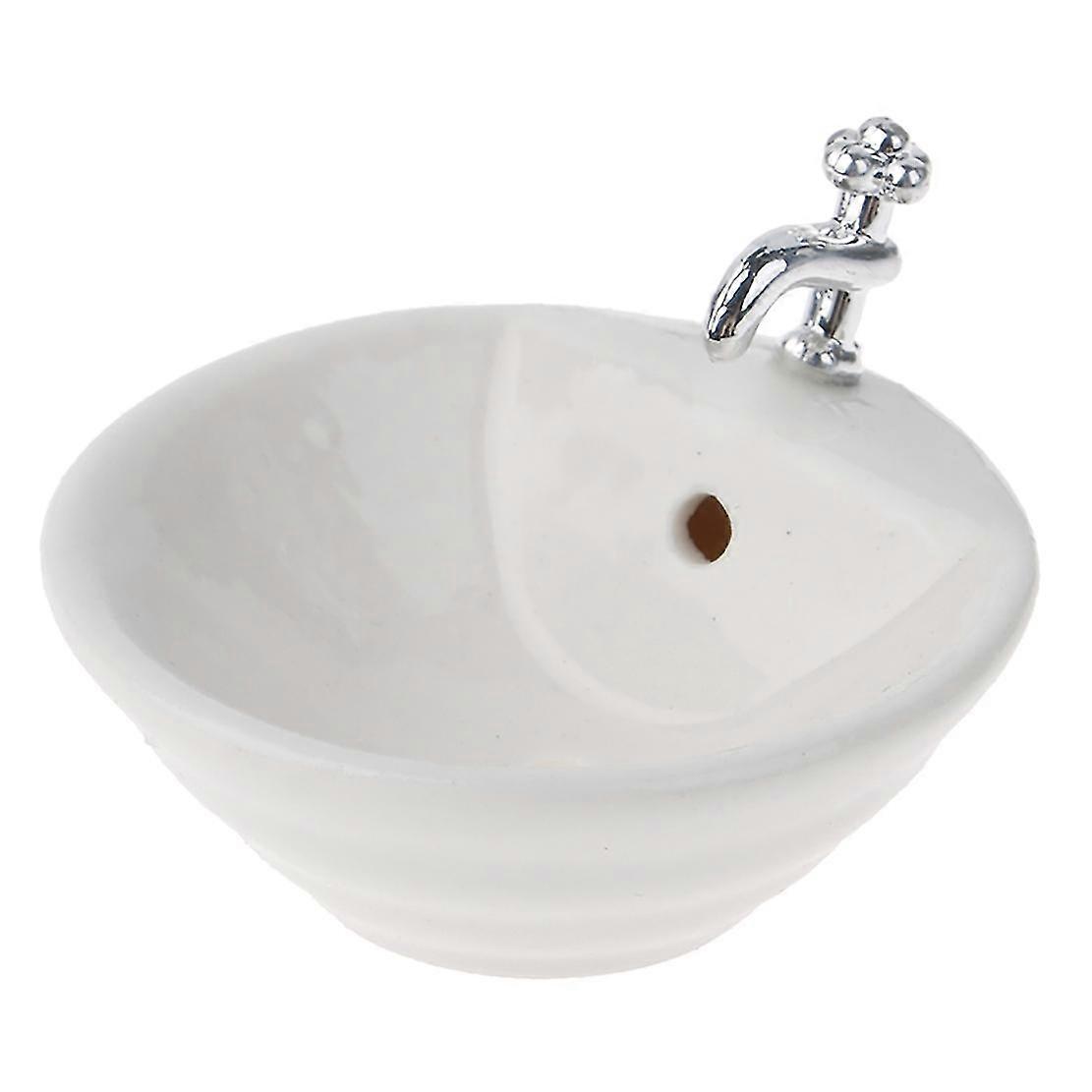 1:12 Bathroom Sink Miniature Ceramic Wash Basin Bathroom Sink Models Simulation Accessory Round