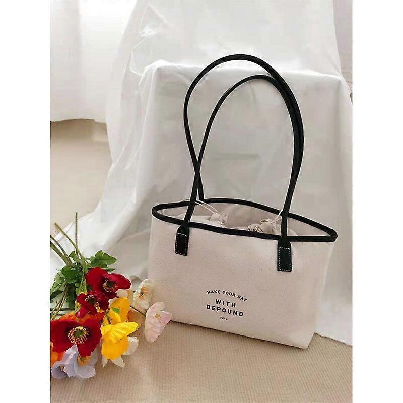 Handbag Style Ladies Handbag Simple Drawstring Canvas Bag with Drawstring Letters on Shopping Bag