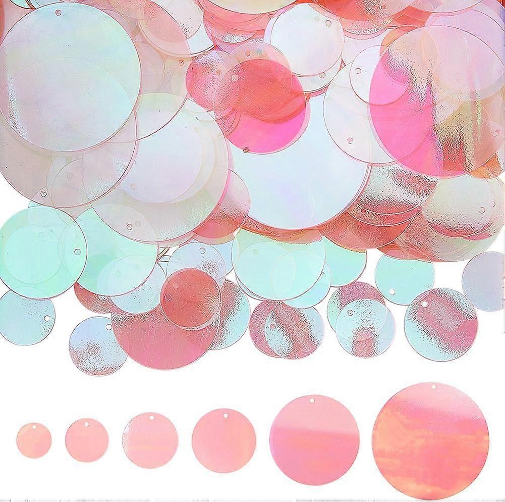 120G 6 Sizes Sequin Paillettes Pink Flat Round Sequins Bulk Plastic PVC Iridescent Applique Art Shiny Glitters Hole Loose Decor Sequin for Sewing Craf