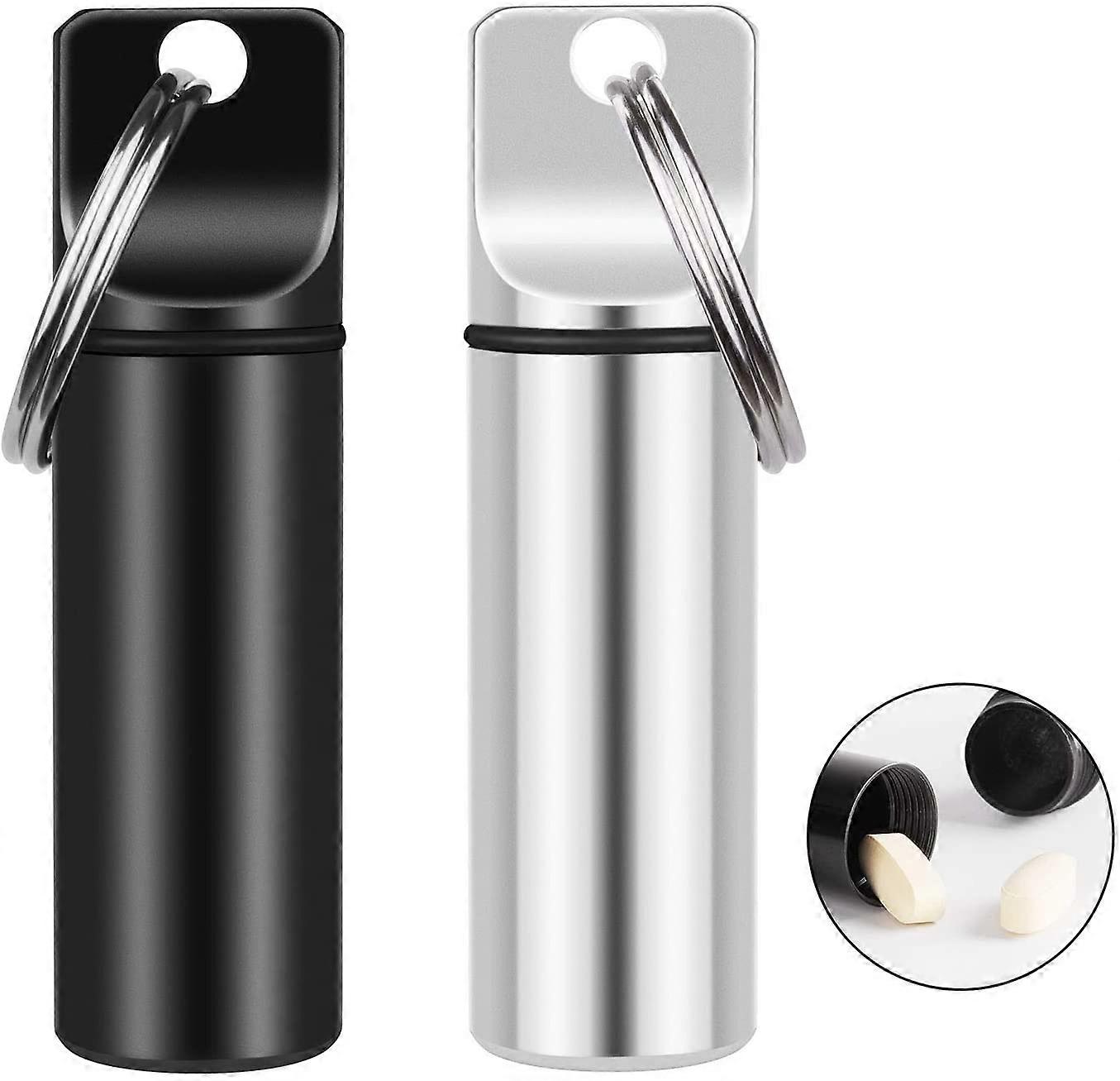 2 Pack Small Pocket Pill Box Keychain, Portable Mini Aluminum Alloy Pill Organizer Box Container for Wallet, Waterproof Metal Pill Holder Pill Bottles