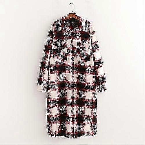 Plaid Woolen Long Coat Outwear