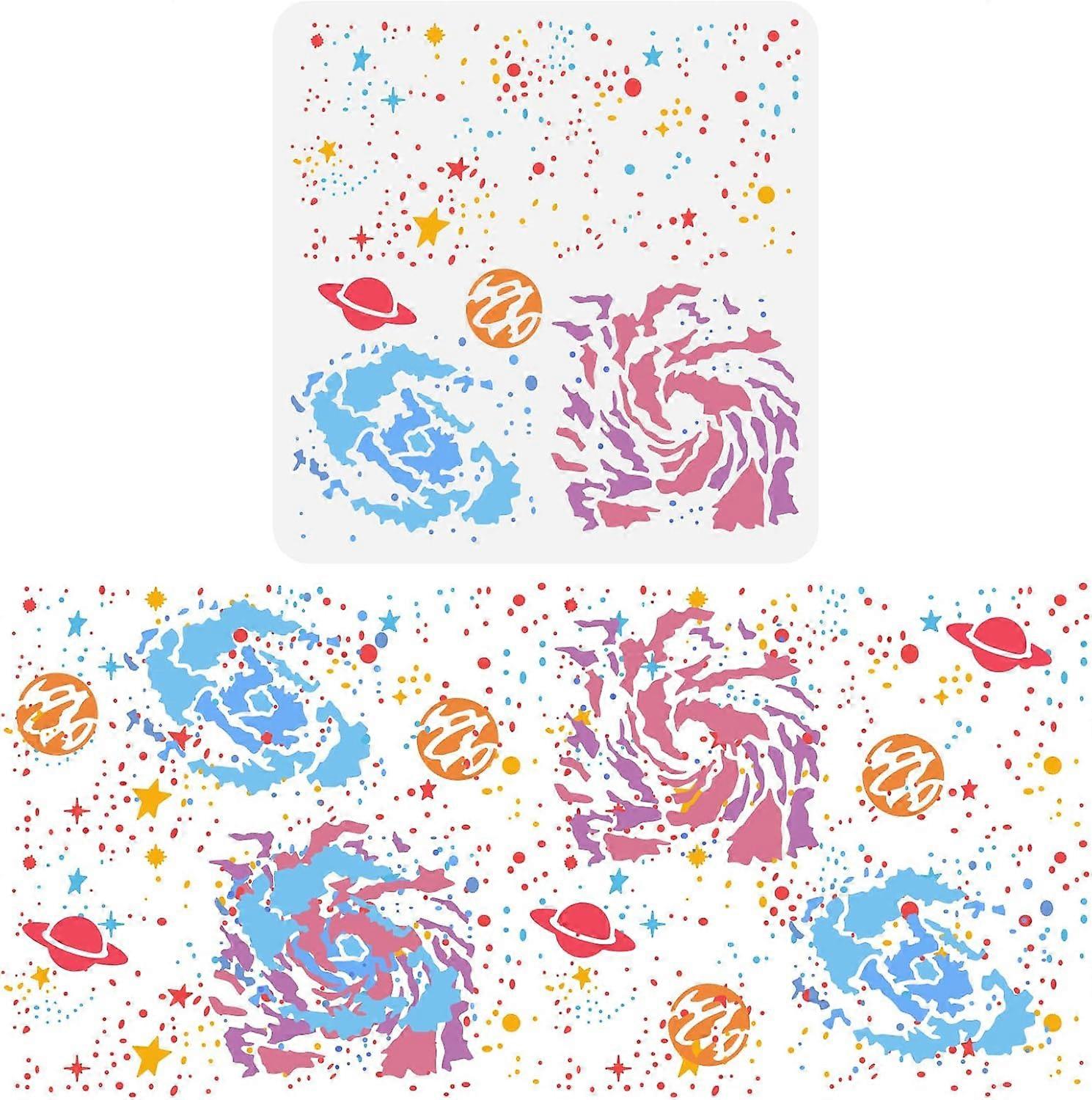Layered Galaxy Painting Stencil 11.8x11.8inch Reusable Ancient Galaxy Template Outer Space Planet Stencil Twinkle Star Decoration Stencil DIY Craft fo