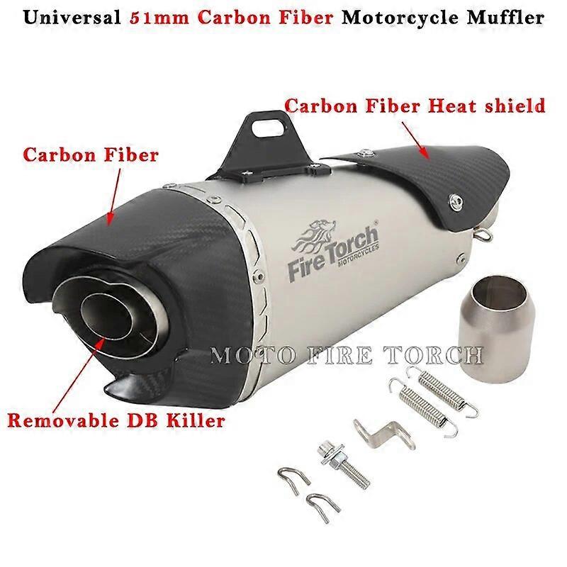 Universal 51mm Motorrad Exhasut Modifizierten Kohlenstoff-Faser Schalldmpfer Mit DB Killer Wrme Schild Fr MT10 GSXS750 DUKE890 CBR1000RR
