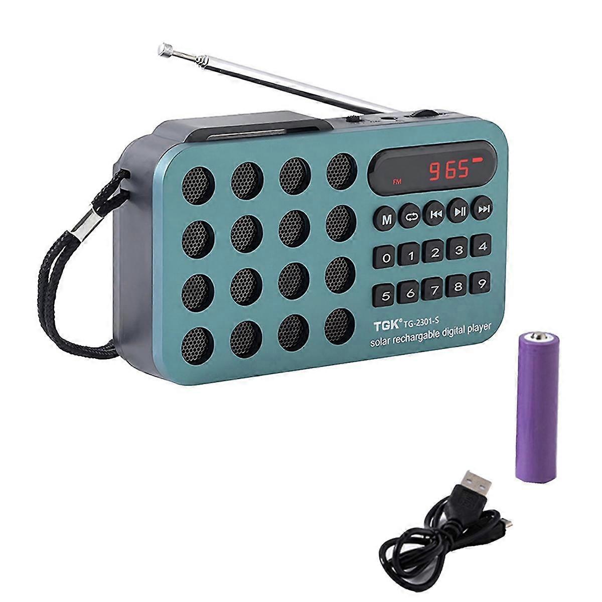 FM Radio Solar Charging Wireless Radio Support USB TF Card Play Bluetooth Radio Receiver Blue
