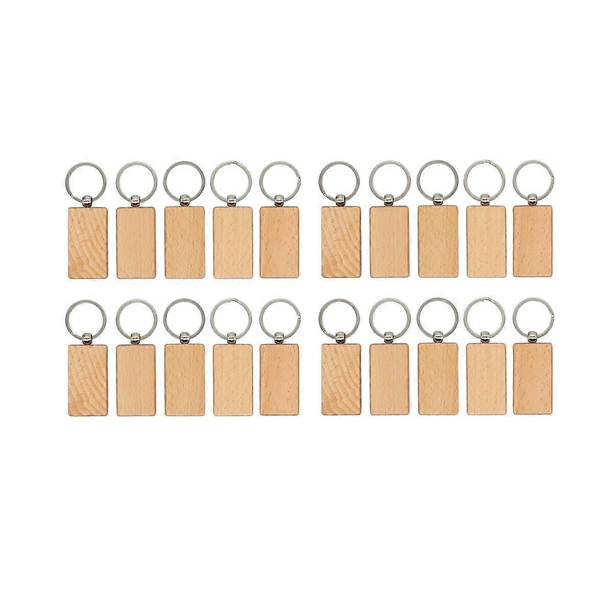 20Pcs Wood Engraving Blanks Rectangle Blank Wooden Key Chain Wood Blanks for Keychains (Width:1.22