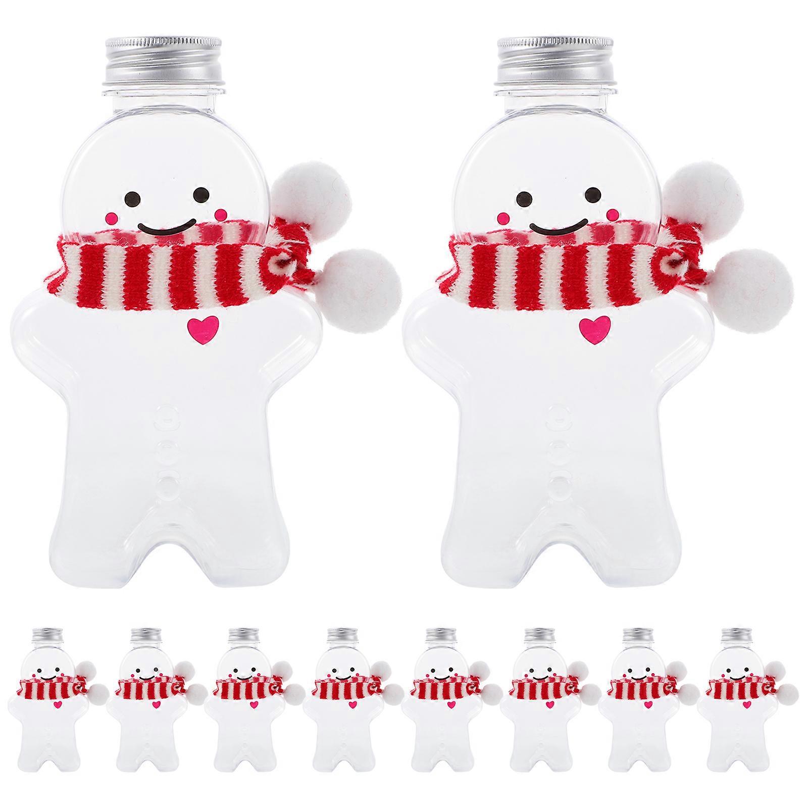 10 Sets Adorable Christmas Gingerbread Man Water Bottles Reusable Plastic Juice Bottles with Scarves
