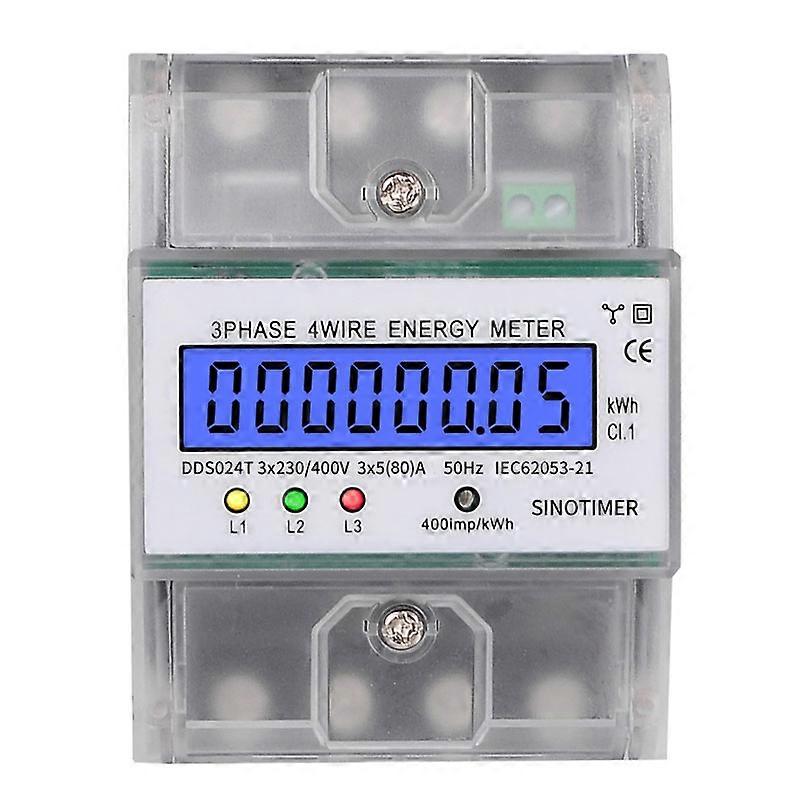 Din Rail 3 Phase 4 Wire Electronic Watt Power Consumption Energy Meter Wattmeter kWh 5-80A 380V AC 50Hz LCD Backlight Display