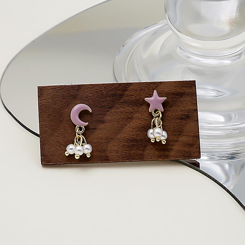 Silver Needle Asymmetrical Stellaland Pearl Tassel Short Style Fresh And Sweet Earrings