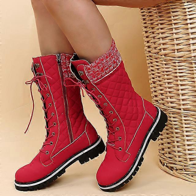 Winter Warm Snow Boot Women Shoes Platform Purple Furry Lace Up Shoes Plush Mid-calf Boots Big Size 43