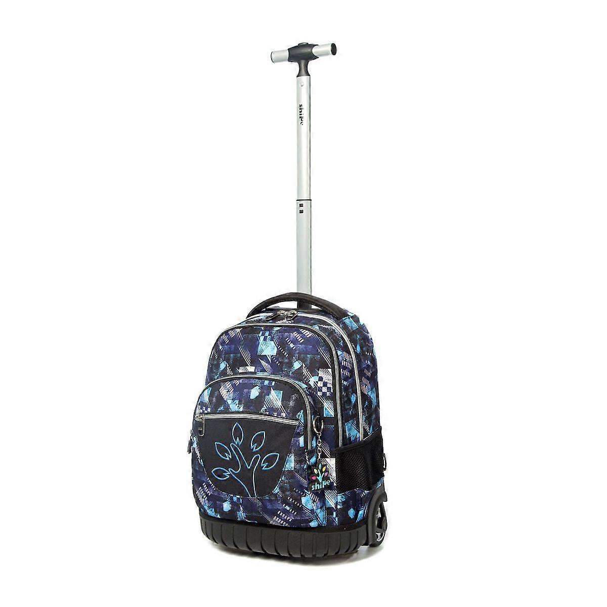 Geometric Pattern Wheeled Backpack Blue Trolley School Bag Cartoon Rolling Backpack for Kids