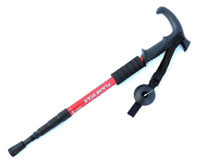 Aluminum Alloy T-handle Crutch Shock-proof High Strength Ultra-light Mountaineering Rod Non Slip Hiking Trekking Poles Red