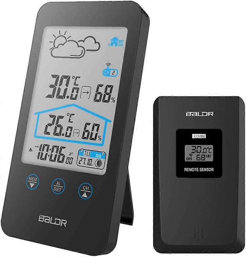 Digital Thermometer Hygrometer,with Outdoor Sensor Barometer ,Backlight Time Display