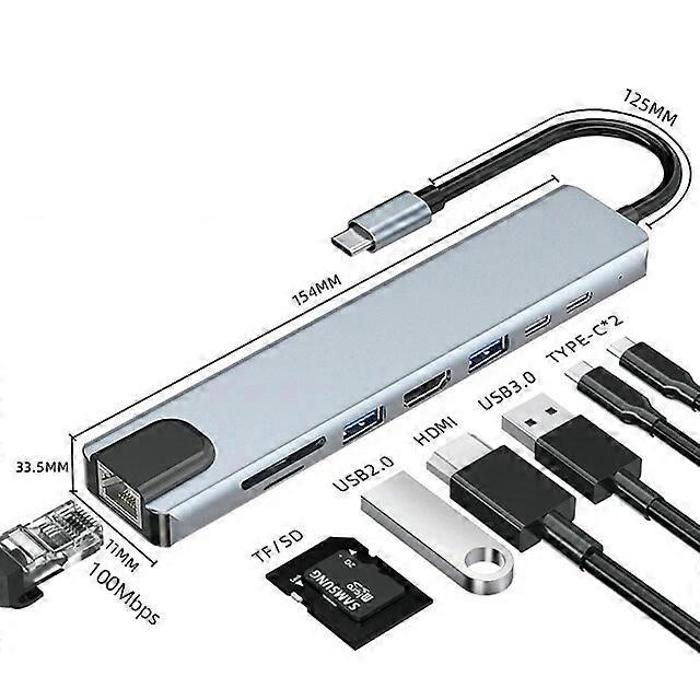 USB C Hub Type-C 3.1 to 4K HDMI-Compatible RJ45 USB SD/TF Card Reader PD Fast Charge 8-in-1 USB Dock For MacBook Air Pro PC HUB